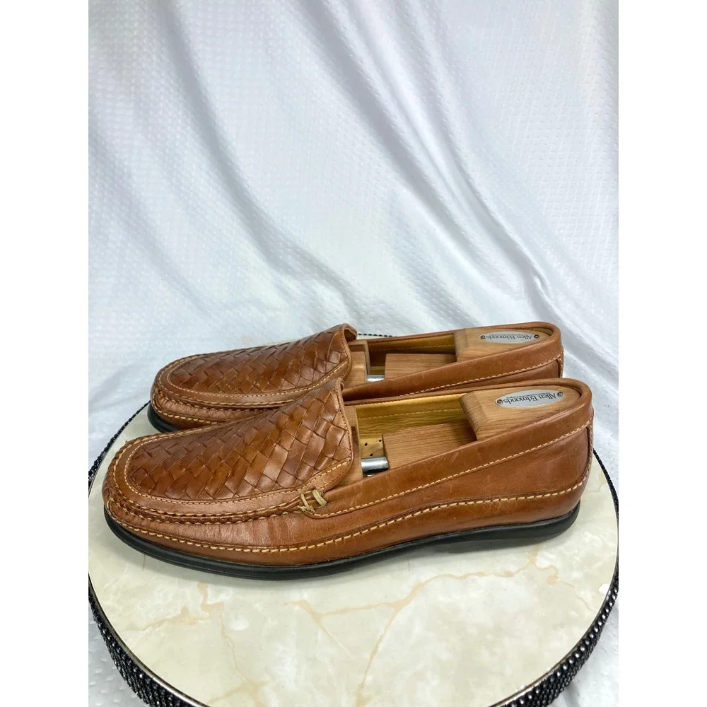 Johnston & Murphy Tidwell Woven Leather Loafer Shoes Mens 12 Brown Basketweave